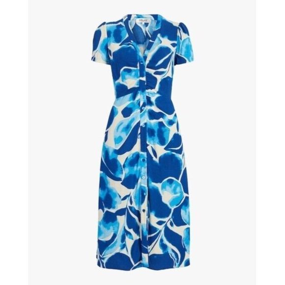 DVF Cecilia Crepe Midi Dress XS $348 Blue Crema - Picture 2 of 11